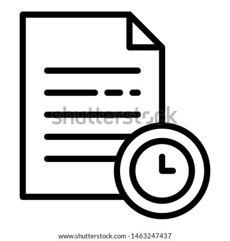 Clock and document icon. Outline clock and document icon for web design isolated on white background