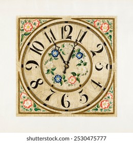 Clock Face (ca. 1937) by Gene Luedke. Vintage clock art drawing, old illustration, antique clock art print painting.