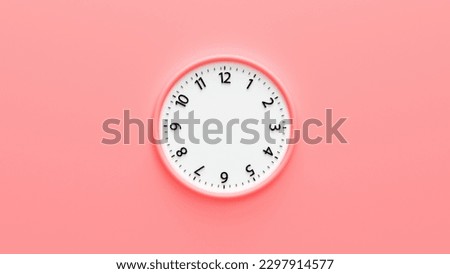 Clock face on pink background. White wall clock isolated on pink background. White wall clock hanging on the wall. Time Concept, Copy space and central composition. 3d render illustration.