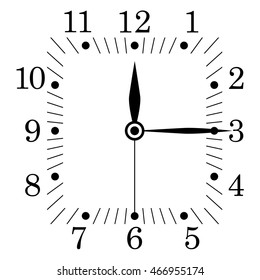 Clock Face. Square Shape. Twelve Fifteen. Illustration. Raster Version