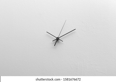 Clock Hands On A Blank Dial Without Numbers On A White Background. Creative Conceptual Illustration With Copy Space. 3D Rendering