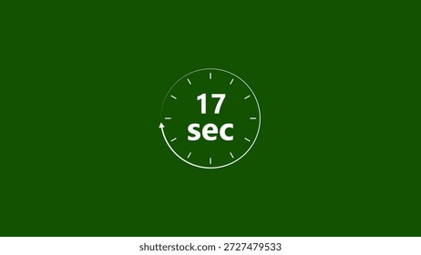 Clock icon 17 Second white color 4k illustration. Stopwatch in beautiful 17 Second on green background.