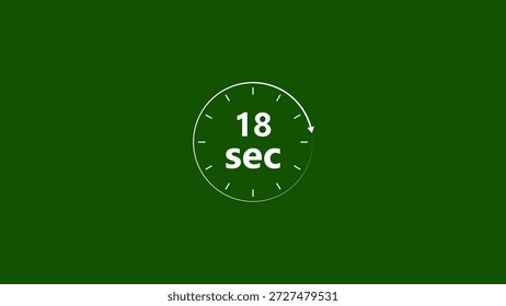 Clock icon 18 Second white color 4k illustration. Stopwatch in beautiful 18 Second on green background.