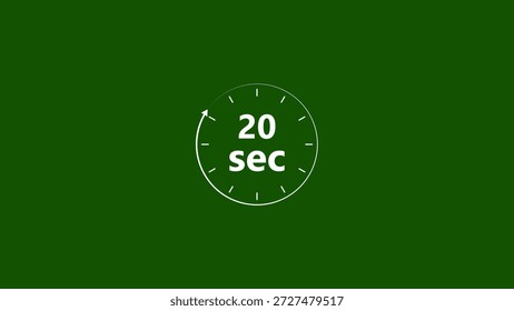 Clock icon 20 Second white color 4k illustration. Stopwatch in beautiful 20 Second on green background.