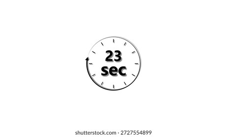 Clock icon 23 Second black color 4k illustration. Stopwatch in beautiful 23 Second on white background.