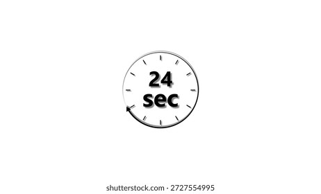 Clock icon 24 Second black color 4k illustration. Stopwatch in beautiful 24 Second on white background.