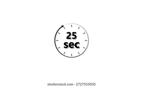 Clock icon 25 Second black color 4k illustration. Stopwatch in beautiful 25 Second on white background.