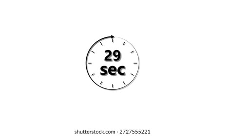 Clock icon 29 Second black color 4k illustration. Stopwatch in beautiful 29 Second on white background.