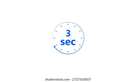 Clock icon 3 Second royal blue color 4k illustration. Stopwatch in beautiful 3 Second on white background.