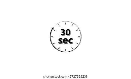 Clock icon 30 Second black color 4k illustration. Stopwatch in beautiful 30 Second on white background.
