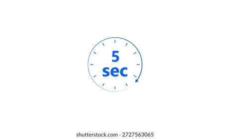 Clock icon 5 Second royal blue color 4k illustration. Stopwatch in beautiful 5 Second on white background.