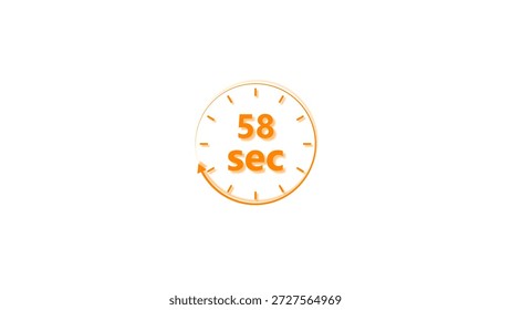 Clock icon 58 Second orange color 4k illustration. Stopwatch in beautiful 58 Second on white background.