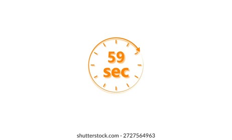 Clock icon 59 Second orange color 4k illustration. Stopwatch in beautiful 59 Second on white background.