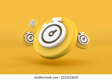 clock icon concept on yellow background. 3d render