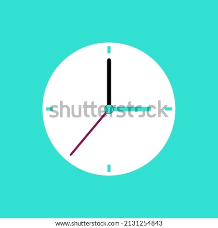 Clock icon in flat style, round timer on blue background. Simple watch buttom