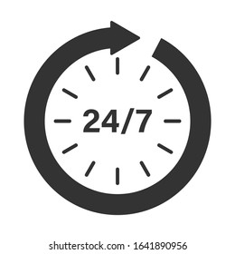 Clock icon. Organization work schedule 24 7.Pictogram for design, illustration.