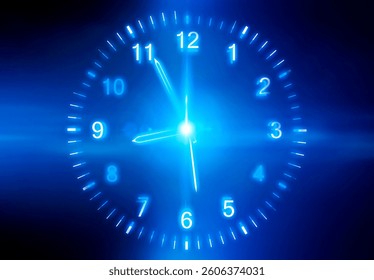 Clock on blue gradient background, illustration. Time concept