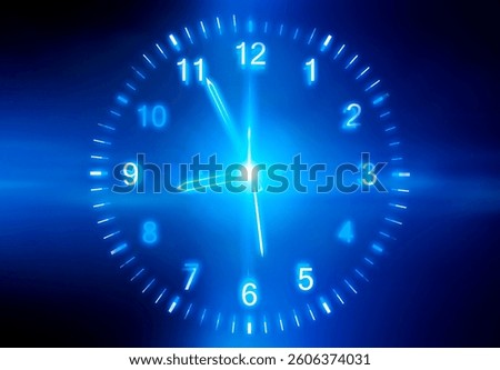 Clock on blue gradient background, illustration. Time concept