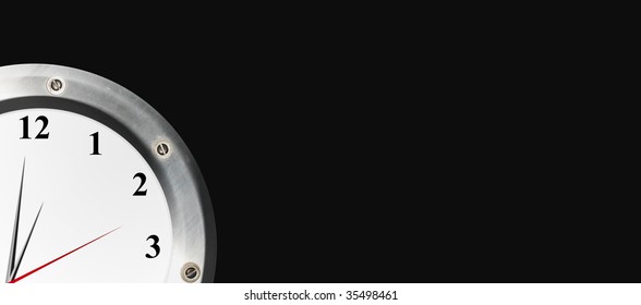 Clock on chrome frame over black background. Illustration