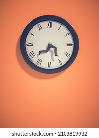 Clock On Wall With Running Legs. Deadline And Time Passing Fast Concept. This Is A 3d Render Illustration