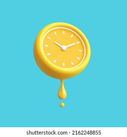 Clock Shape Lemon Yellow Or Orange Drops Concept. Time Past Present Future And Routine Time Excited Morning Noon Evening Awake Duration. Working Lifestyle Activity. Clipping Path. 3D Illustration.