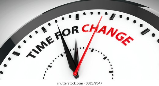 Clock with text - Time for change, three-dimensional rendering