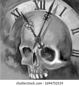 The clock is ticking  Drawing and ink   white pencil 