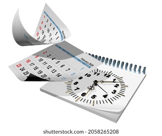 clock time calendar flying pages isolated  for background  - 3d rendering
