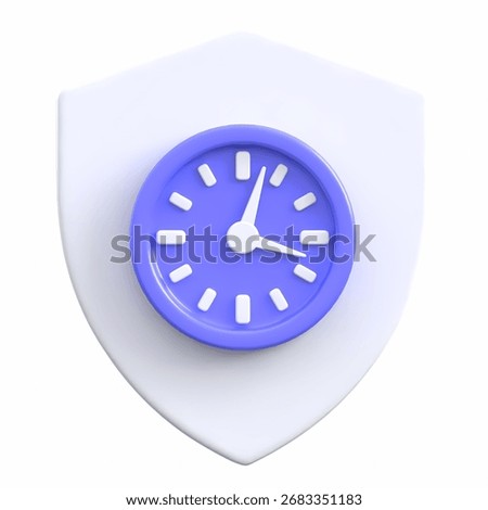 Clock Time Management Shield 3D Icon set against a protective shield. Clean, consistent styling for apps, dashboards, and product UIs. Ideal for navigation, security states, and actions acro