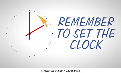 A clock at the wall with text remember to set the clock - Powered by Shutterstock