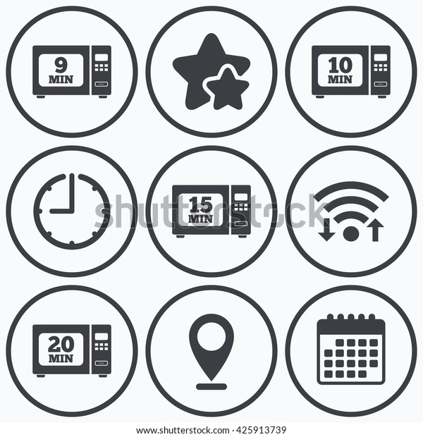 Clock Wifi Stars Icons Microwave Oven Stock Illustration 425913739