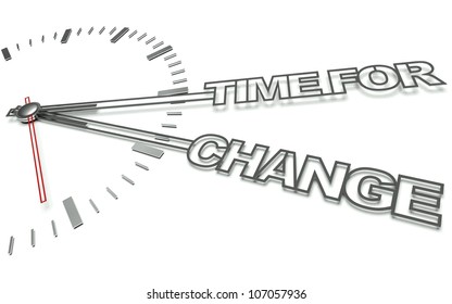 Clock with the words Time for change, concept of innovation