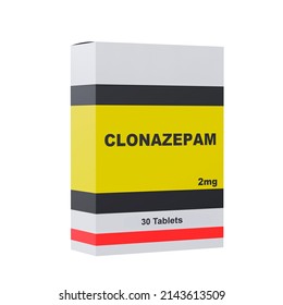 Clonazepam is a drug of the pharmacological class of benzodiazepines, used in the treatment of seizures, sedative, muscle relaxant and tranquilizer, isolated on white background. 3D rendering