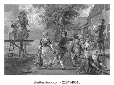 Cloris And Roosje Dance At Their Wedding. On The Platform Two Violin Players, The Woman Of Whom Raises The Glass. On The Right The Partygoers And A Man Giving A Speech From A Barrel.