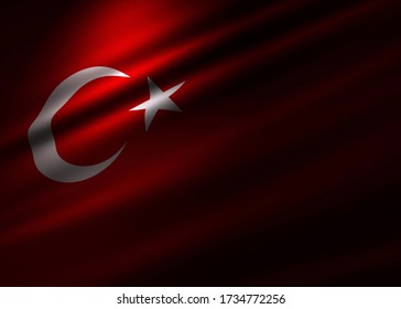 Close up 3D rendering of  a Turkish flag which is on a red color, crescent and star with white color.