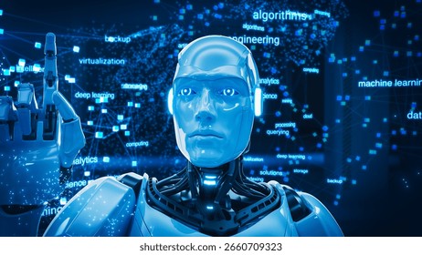 Close Up Of An AI Robot. Featuring Dynamic 3D Graphics And Futuristic Imagery, Highlighting The Convergence Of Technology And Consciousness