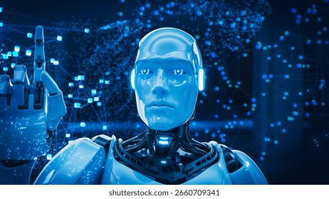 Close Up Of An AI Robot. Featuring Dynamic 3D Graphics And Futuristic Imagery, Highlighting The Convergence Of Technology And Consciousness