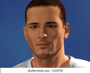 close up closeup cu man face computer 3d illustration