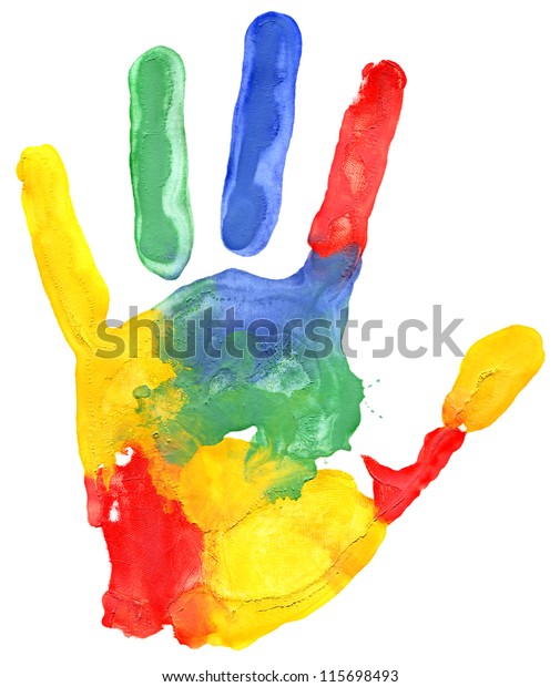 Close Colored Hand Print On White Stock Illustration 115698493 ...