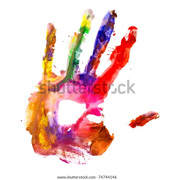 Close Colored Hand Print On White Stock Illustration 74744146 ...