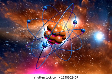 Close up of colorful atomic particle background science 3D illustration