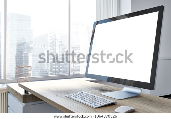 Close Computer Screen Advertisement Placing Standing Stock Illustration ...
