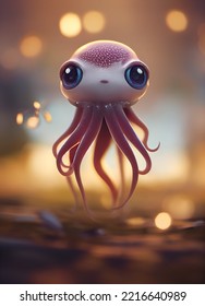 Close Up Of Cute Baby Squid.