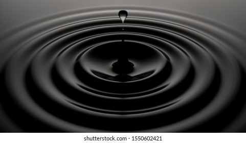 A Close Up Of A Drop Of Velvety Black Liquid Creating Perfect Circular Ripples On An Isolated Background - 3D Render