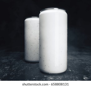Close up of empty light beer cans on grunge background. Design concept. Mock up, 3D Rendering