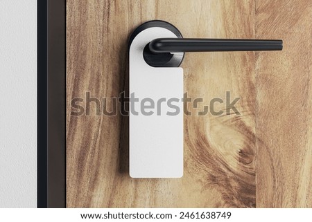 Close up of empty white sign on wooden door. Mock up, 3D Rendering
