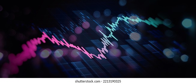 Close Up Financial Chart With Line Graph In Stock Market On Neon Color Background