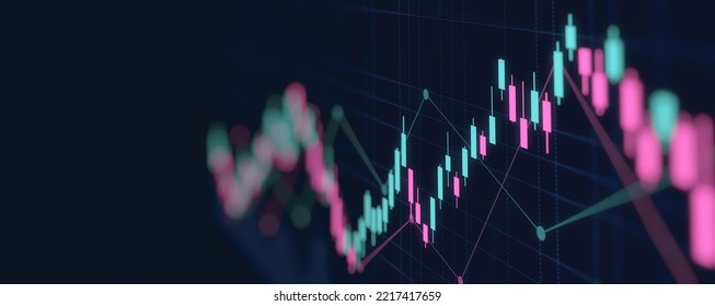 Close Up Financial Chart With Line Graph In Stock Market On Neon Color Background