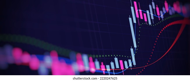 Close Up Financial Chart With Line Graph In Stock Market On Neon Color Background