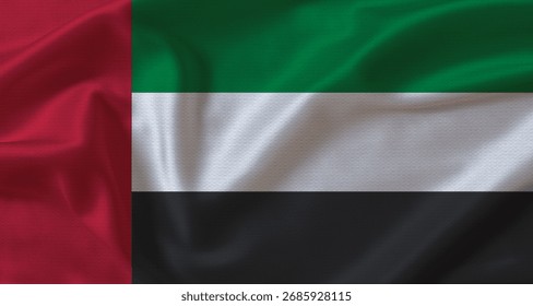 Close up of flag of UAE with cloth texture. UAE flag with fabric texture waving